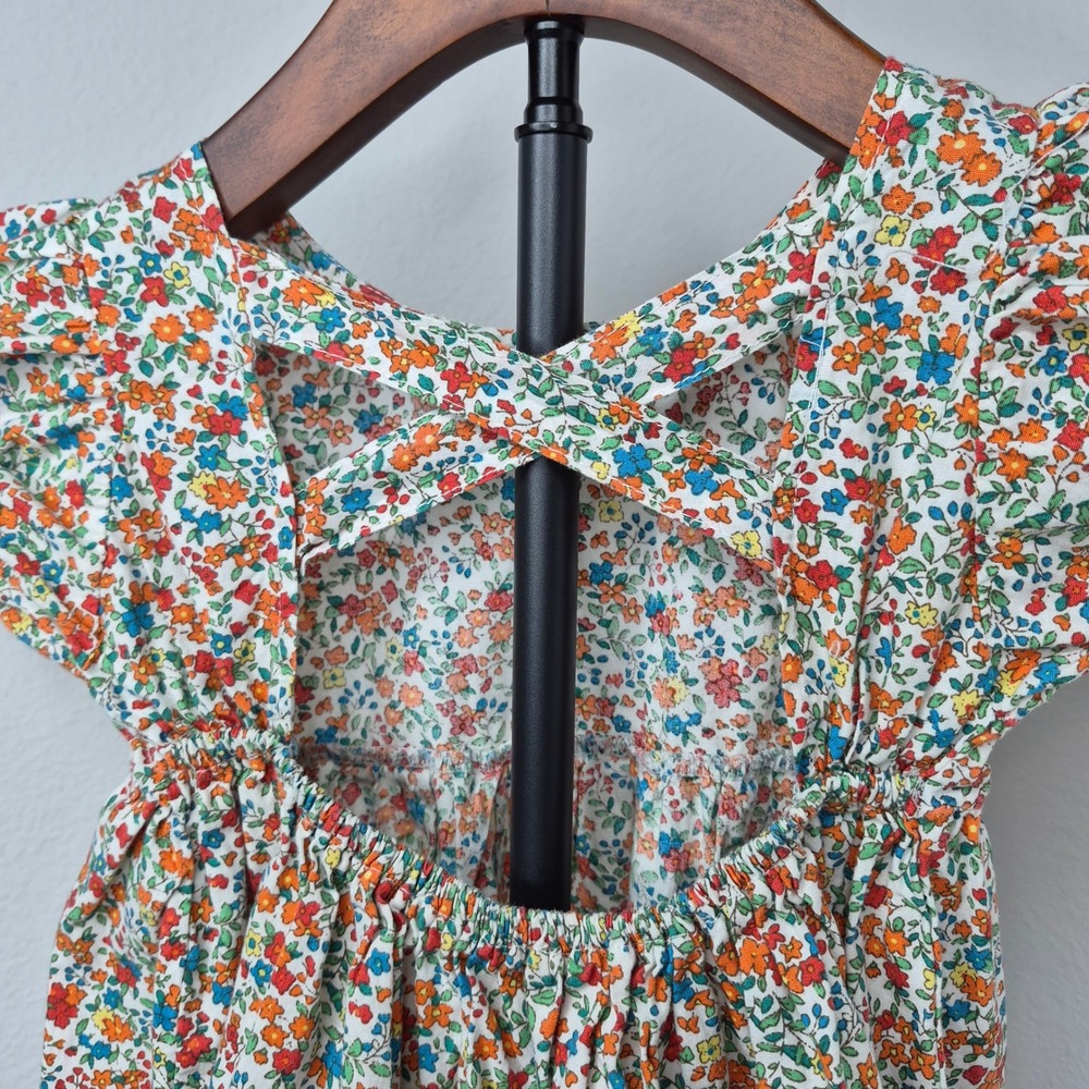Girls Floral Puff Sleeve Dress Criss Cross Open Back Ditsy Print Multicolor 4/5 - Picture 4 of 6